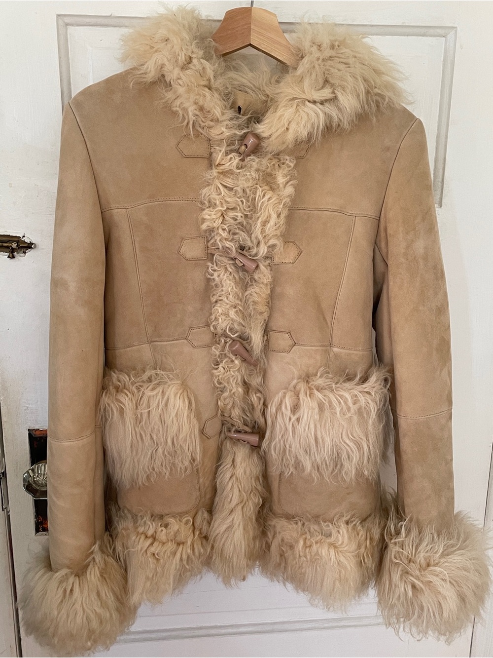Real Lamb Fur Coat Tan Camel Soft Thick Plush Fur Small S Vintage